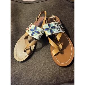 Nwob Tory Burch white multicolor Estella flats sandal satin 8.5M (san100